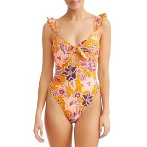 Women's Medium Swimsuit No Boundaries Orange Floral Onepiece